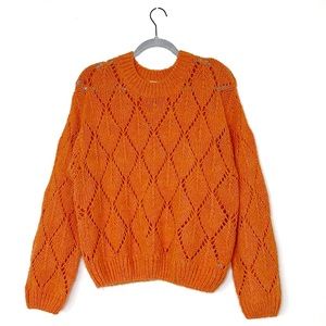 Moon River Orange Knit Crew Sweater
